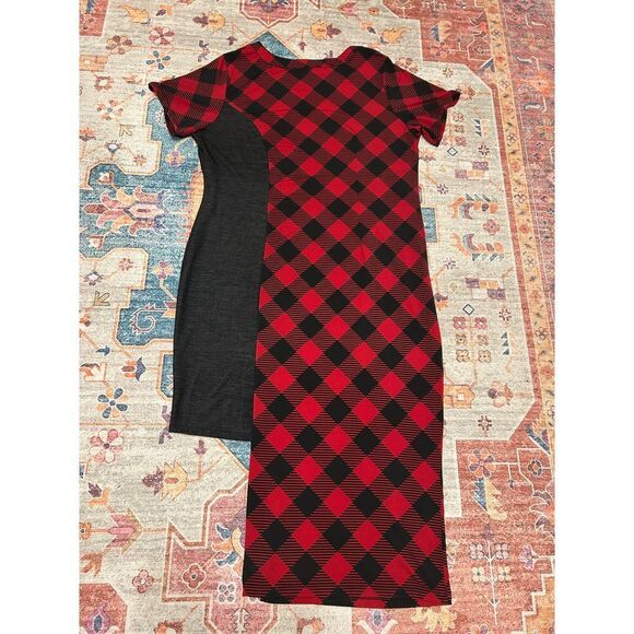 Ashley Stewart 18/20 red black‎ buffalo check asymmetrical holiday dress - Picture 8 of 8